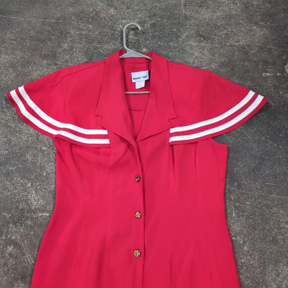 Vintage Studio 36 Dress Womens 14 Red Button Up 80s Retro Cottage Cape - Picture 2 of 8
